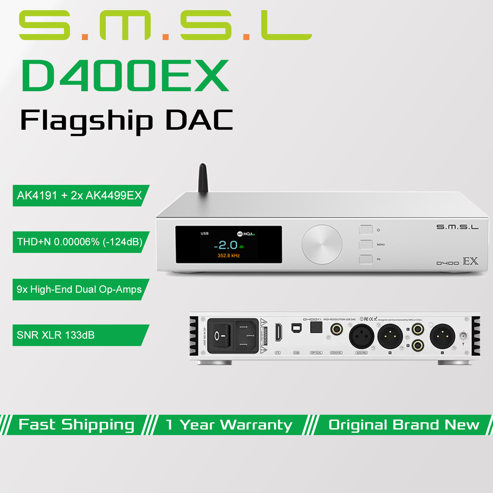 Dac Usb Coaxial Optical Bluetooth - SMSL D400EX Yüksek Çözünürlüklü Ses Kod